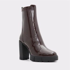 ALDO Women’s Ankle Boot Lug sole Dark Brown Platform Patent Leather Size 7 new